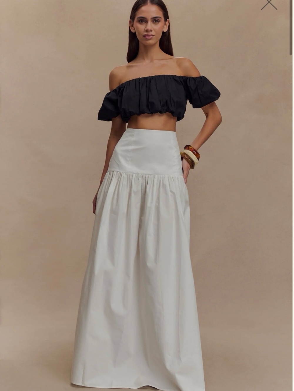Meshki Cream High-Waist Maxi Skirt